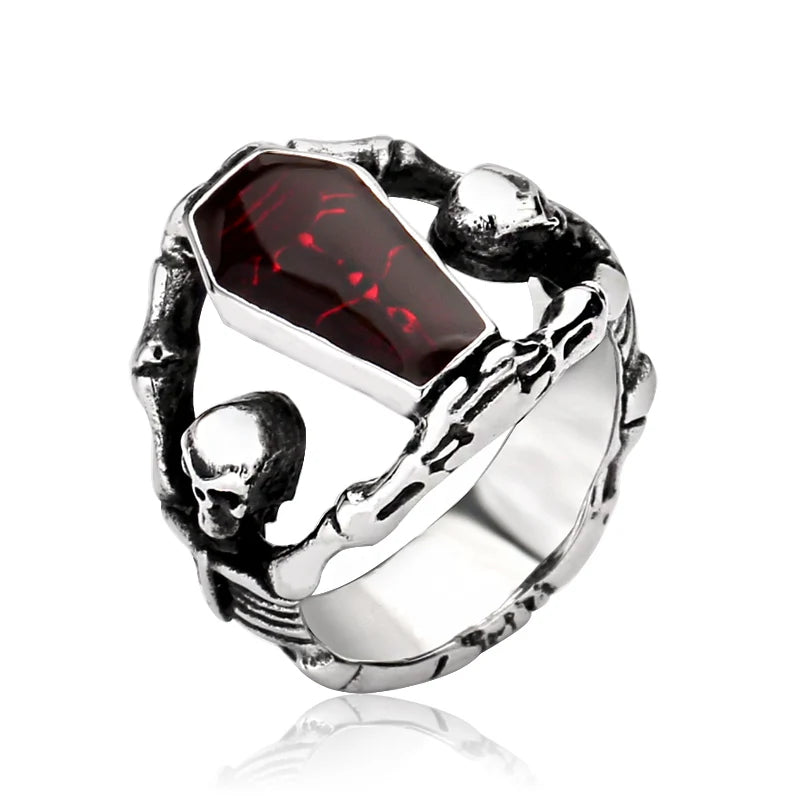 SS8-101R Steel Soldier Double Skull Men Stainless Steel Men Ring Fashion Popular Titanium Steel Jewelry for Gift