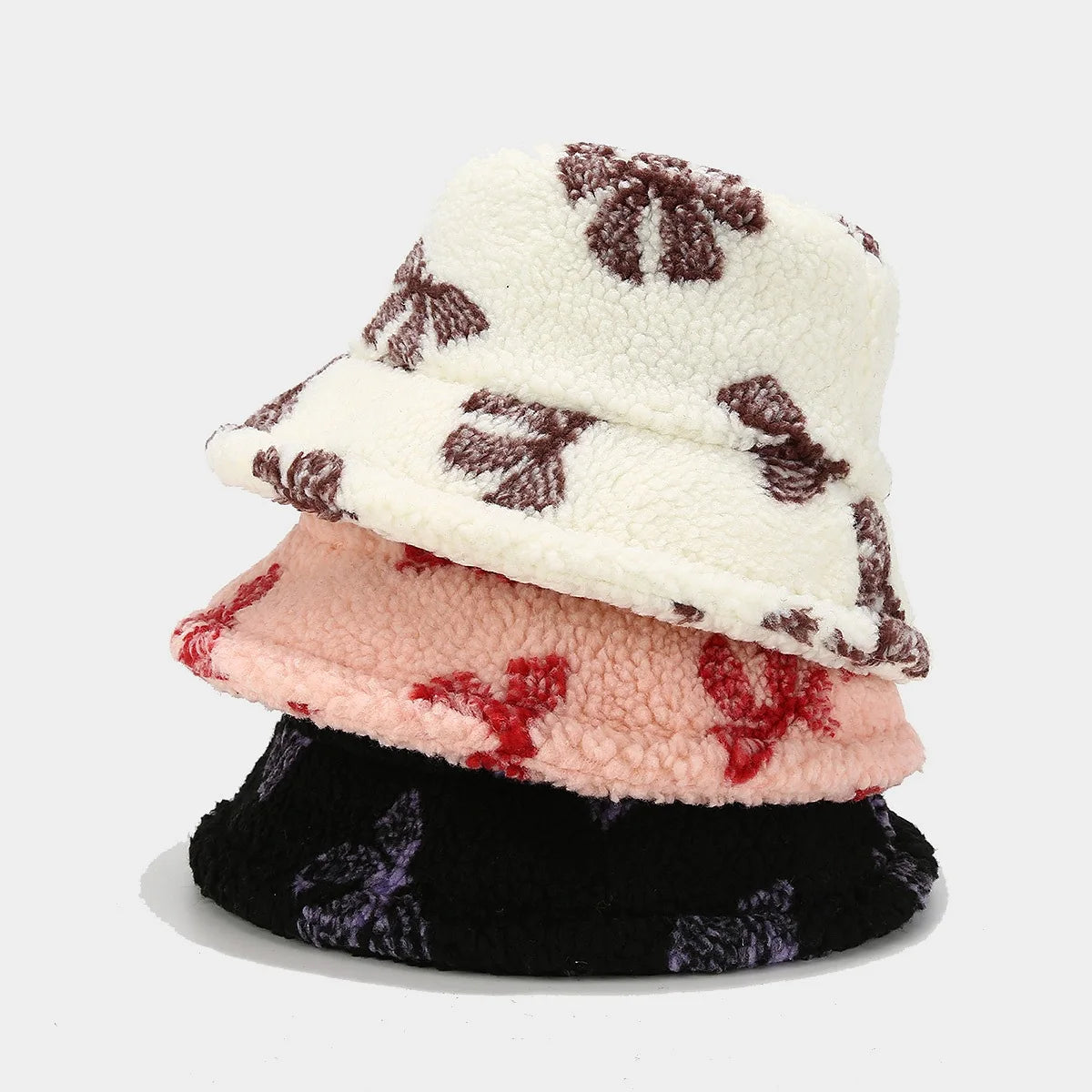 Plush Fluffy Fuzzy Furry Gorras Custom Bow Wholesale Instock Bucket Cap Low MOQ Outdoor Fall and Winter Warm Soft Fisherman Hat