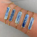 BM20125 Gold Plated Raw Blue Kyanite Bangle Bracelet Box Chain Boho Jewelry Denim Blue JeansWomen Accessories
