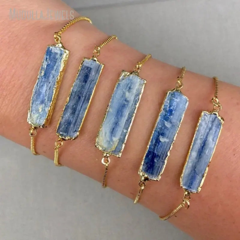 BM20125 Gold Plated Raw Blue Kyanite Bangle Bracelet Box Chain Boho Jewelry Denim Blue JeansWomen Accessories
