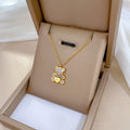 Fashion Natural Stone Gold Plated Stainless Steel Necklace Little Bear Heart Pendant Necklace for Women Jewelry