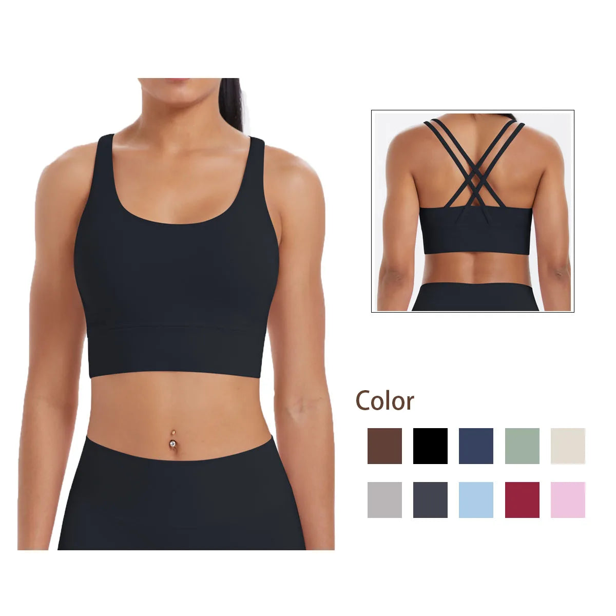 Beautiful Back Solid Color Sports Yoga Bra for Women High Quality Breathable Running Fitness Vest with Sexy Shoulder Strap
