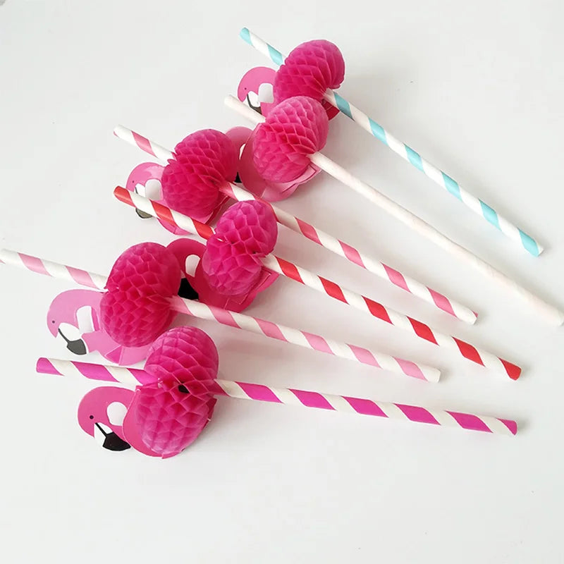 Environmentally Paper Drinking Straws Wholesale Flamingo Paper Straw Disposable  Honeycomb Striped Straw for Bar