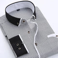 RNSHANGER Autumn Breathable Business Men's Casual Turn-down Collar Long Sleeve Slim Fit Dot Pattern Dress Shirt