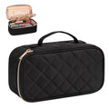 For Relavel Small Single Compartment Nylon Cosmetic Bag Black Lattice Embossed Portable Travel Pouch with Zipper Closure