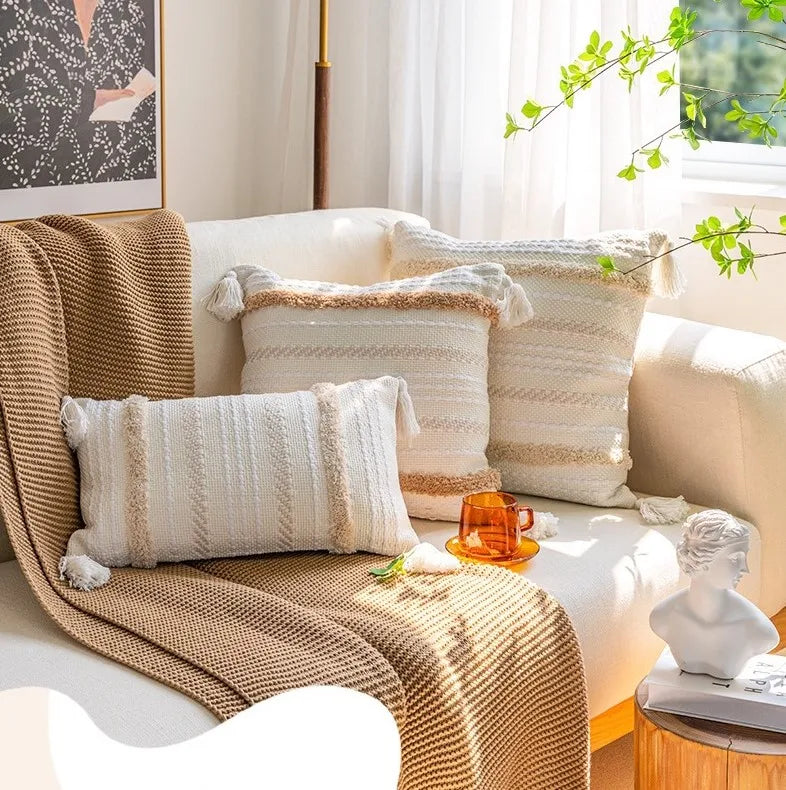Wholesale Boho Shabby Chic Indoor Outdoor Decorative Farmhouse Cotton Woven Hand Tufted Sofa Pillow Cushion Cover