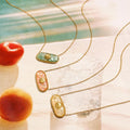 New European and American Ocean Vacation Style 18K Gold Plated Stainless Steel Shell Fragment Pink Oil Drip Necklace