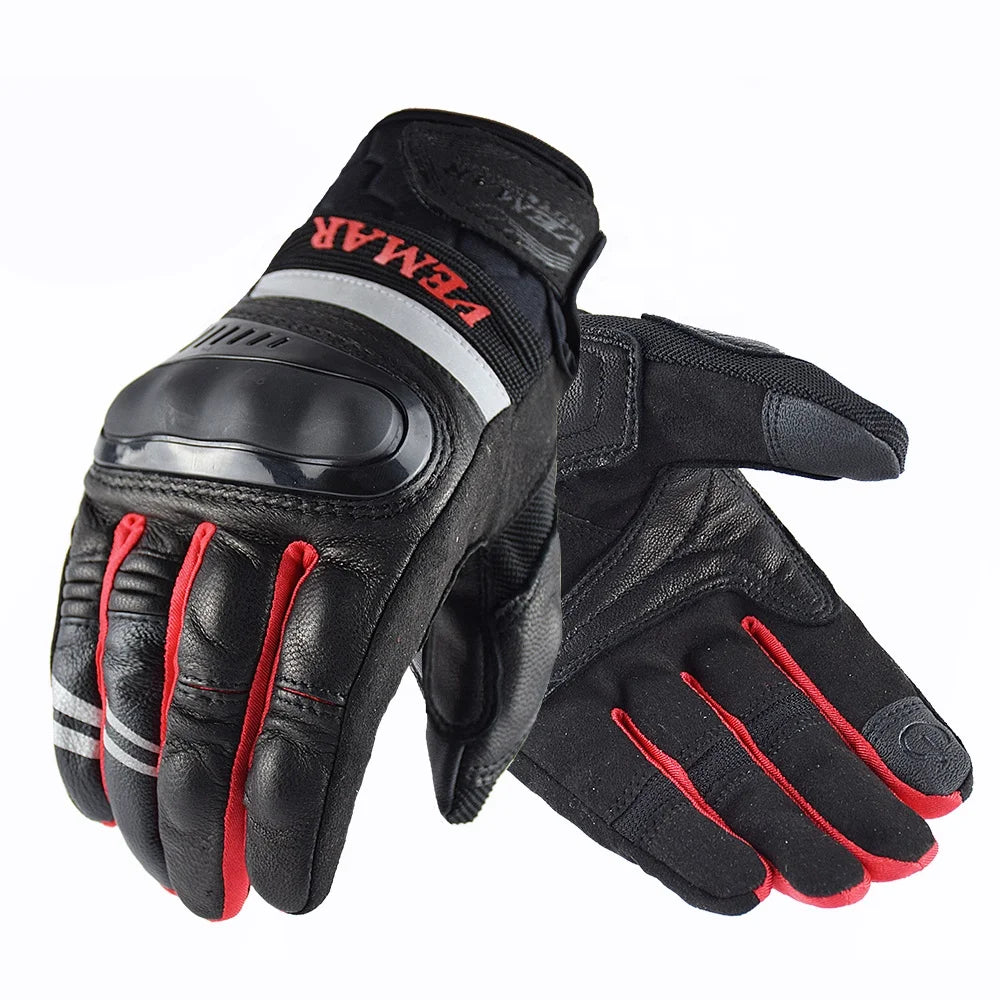 Vemar Leather Men Motorcycle Riding Gloves Touch Screen Motorbike Racing Hand Gloves Full Finger Bike Motocross Safety Gloves