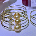 B280 10-11mm  925 Sterling Silver Gold Plated Wholesale Freshwater Pearl Charm Bracelet  Bangle Fancy Jewelry for Women