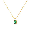 Fashion Classic Geometric Gold Plated Stainless Steel Rectangular Green Zircon Pendant Women Luxury Minimalist Necklace