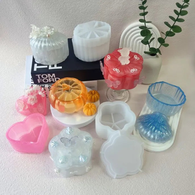 DIY Heart Flower Jewelry Box Silicone Resin Moulds Large Storage Box Mold with Lid Crystal Drip Silicone Molds Handmade Moulds