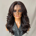 18" Natural Fiber Lace Frontal Synthetic HD Glueless Wigs for Ombre Black Brown Water Body Wave Glueless Wig Layered Lace Front