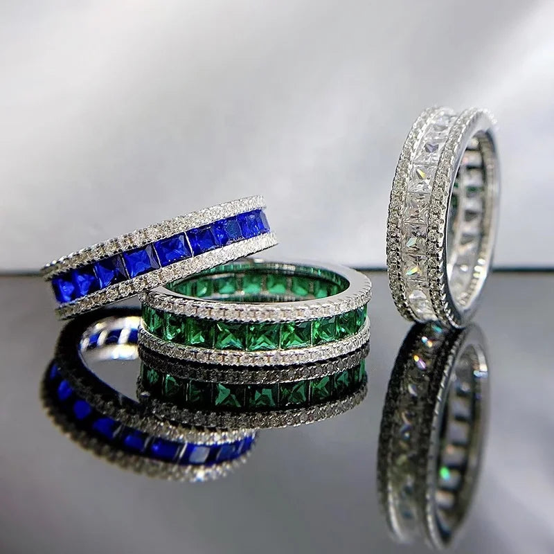 Non Tarnish Square Cz Cubic Zirconia Eternity Band Diamond Ring Stackable Engagement Wedding 18K Gold Plated Rings Jewelry Women