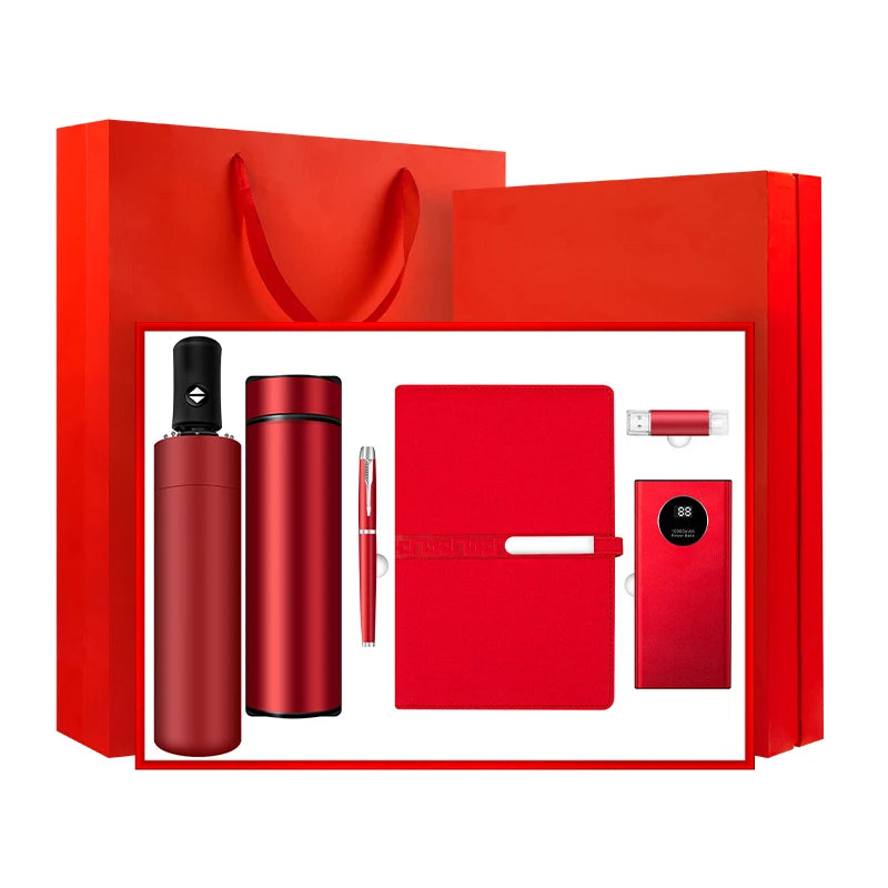 Chimi Branding Business Style Ladies Gift Set Featuring 10000mAh 32G Vacuum Flask A5 Notebook USB Flash Drive Pen Power Bank