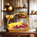 QIAN HU Modern Gold Metal Fruit Basket Mirror Serving Tray Light Vintage Home Decoration for Office New Model