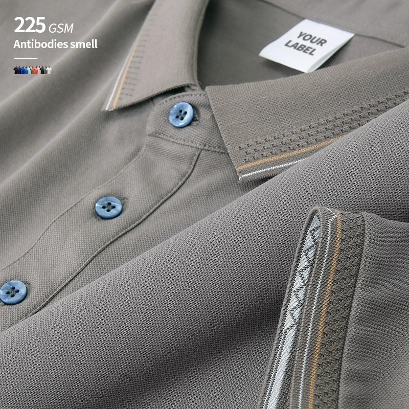 5A Antibacterial 225 GSM Anti-Mite 50 Count 96% Island Cotton 4% Spandex Custom Polo Shirts With Embroidery Logo
