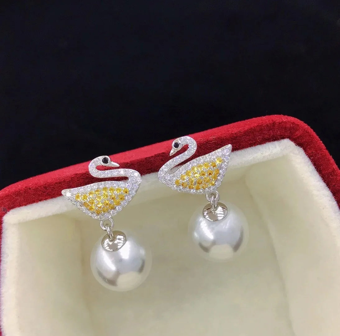 E1970 10-11mm DIY Natural Freshwater Pearl Charm Earrings Mounting Accessory 925 Sterling Silver Gold Plated  Jewelry for Women