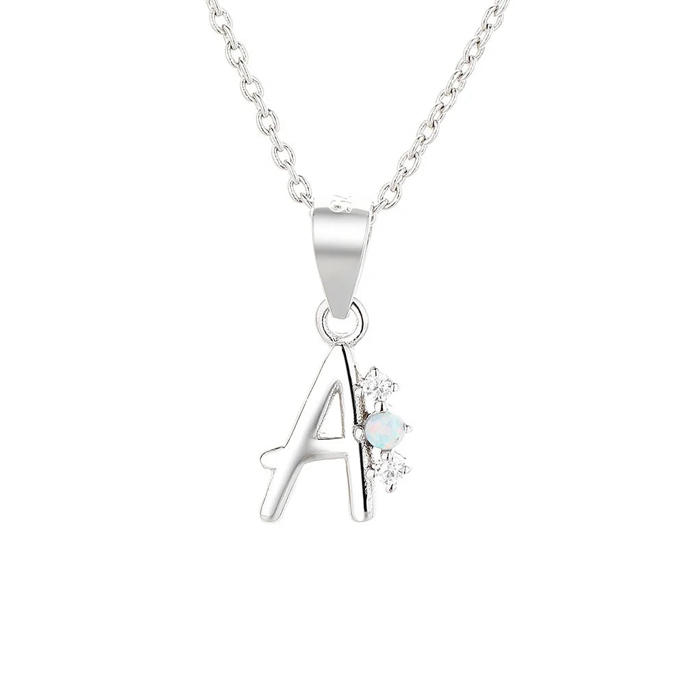 Sterling Silver 925 Zircon Letter Pendant Necklace ABC Pendant