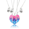 Collar De Corazon Splicing Sequins Blue and Pink Best Friendship Bff Magnetic Necklace Heart Broken Necklace for  3 Set