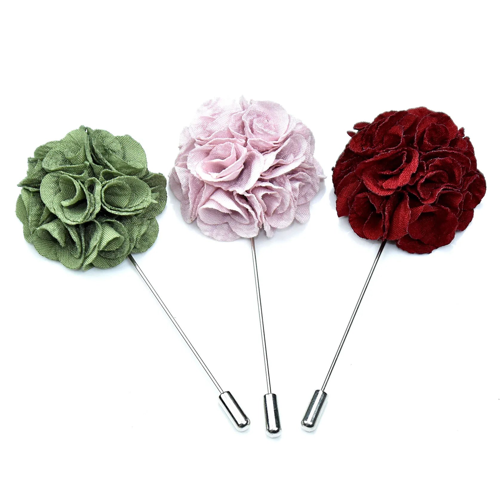 Handmade Men's Floral Lapel Pin Brooch 10 Colors Long Needle Fabric Flower Brooch Pin for Wedding Fashion Jewelry or Gift