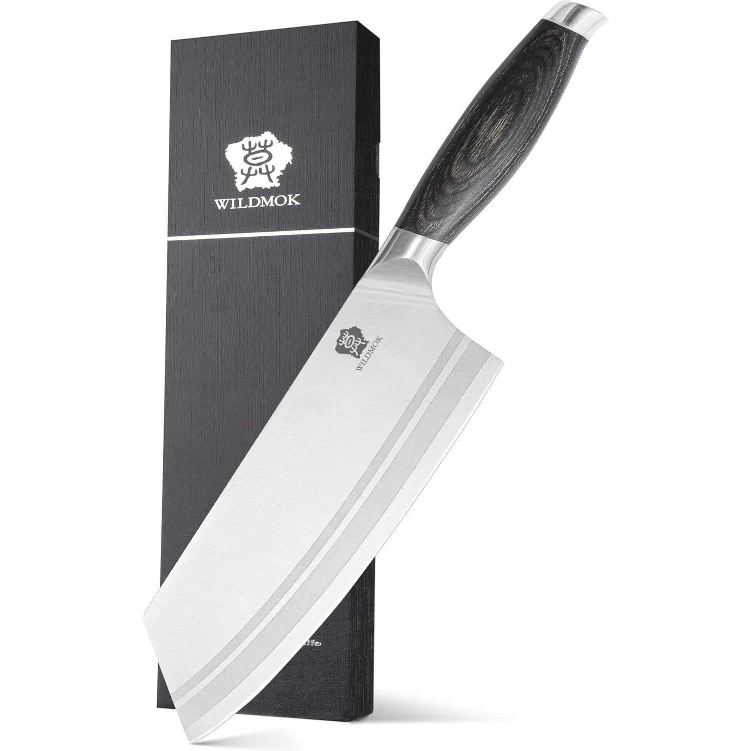 WILDMOK 7.8 Inch Chinese Chef Knife Stainless Steel Material with Black Pakkawood Handle Kitchen Cleaver Vegetables Knife