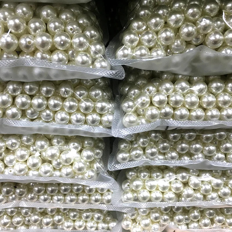 JC Crystal Wholesale Round with Hole Loose Abs Pearl Beads  3mm-20mm Through Hole Half Hole Abs Imitation Pearl