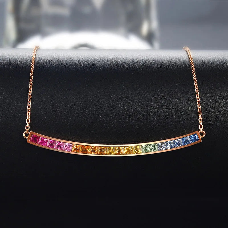Trending Jewelry Genuine Rose 18k Gold Prices Natural Sapphire rainbow Smile Dainty Necklace