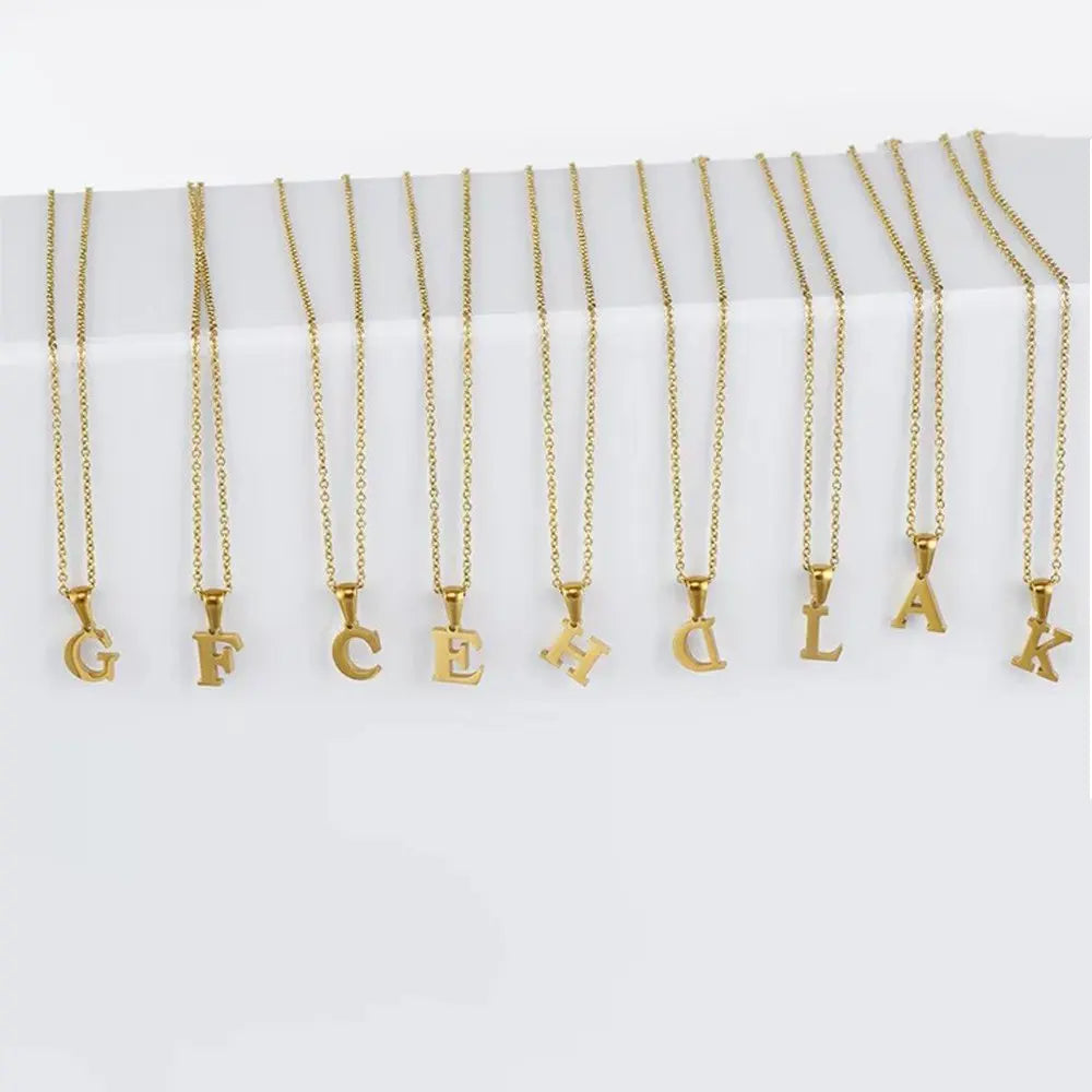Fashion Jewelry Gold Plated Custom 18k Charm Trend Children 26 Letter Pendant Chain Name Stainless Steel Necklace