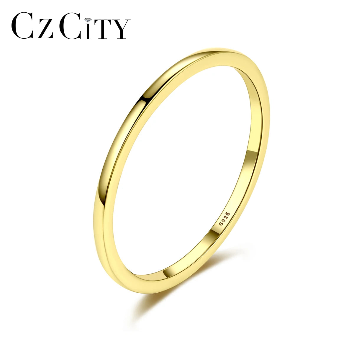 CZCITY Simple Classic 925 Sterling Silver Rings Dainty Finger Band Ring Minimalist 18K Gold Ring for Women