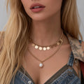 2 Pcs Layered Round Sequin Chain with Pearl Pendant Necklace for Women Trendy Lady Daily Accessories on the Neck Fashion Jewelry MegaBDM