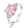 YILUN High Quality 925 Sterling Silver Pink CZ Ring Rhodium Plated Design Three Stones Engagement Ring for Women