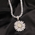 Hot Sale Rotatable Lovely Zircon Sunflower Pendant Jewelry Gold Plated Brass Hip Hop Necklace for Unisex