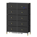 Chest of Drawers Fabric Storage Drawers Dresser with PU Leather Dark Grey Cabinet Living Room Furniture Cloth Organizer