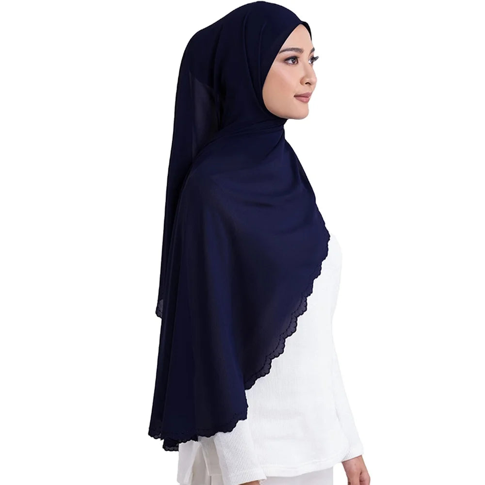 Wholesale Premium Chiffon Embroidered Lace Hijab 2022 Women Stole Shawl Scarf Malaysia Tudung