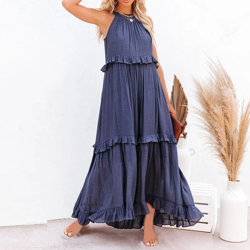 2023 New Arrivals Fashion Casual Women Sleeveless Maxi Dress Elegant O-Neck Women Summer Dresses