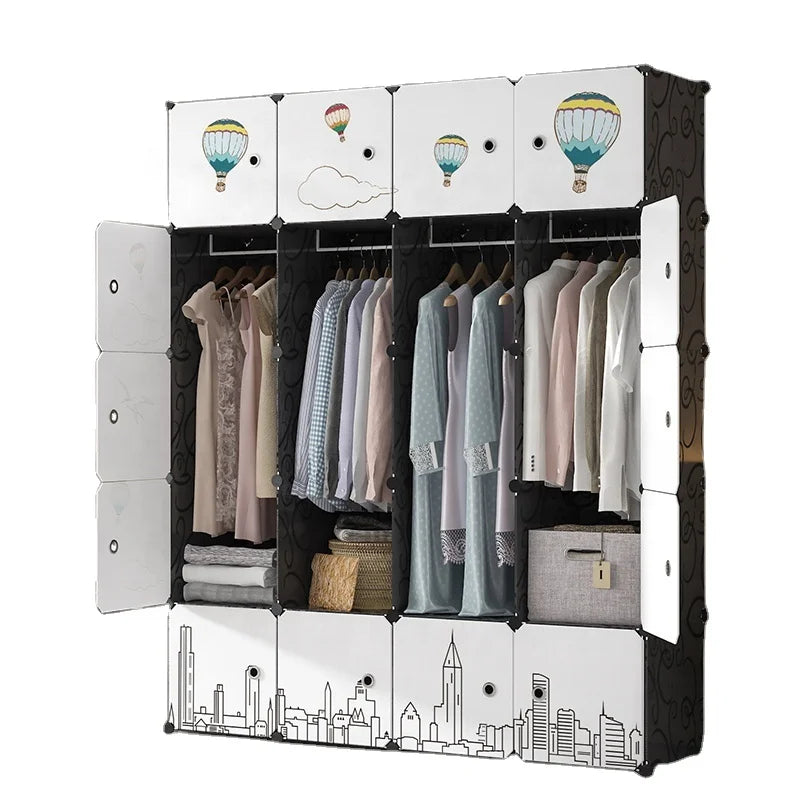 White Lockable Plastic Foldable Expandable Modern Wardrobe with Free Stickers Portable Bedroom and Dining Furniture