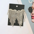 EM1139 Hot Sale Exaggerated Big Holiday Crystal Rhinestone Silver Heart Shaped Drop Tassel Stud Earrings for Women