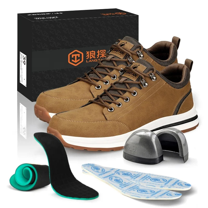 LANGTAN Industrial Safety Shoes European Standard Steel Toe Waterproof Work Shoes for Summer Winter Autumn