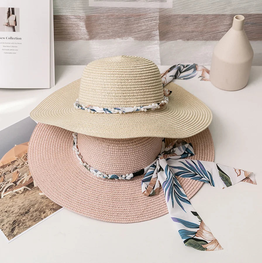 2026 Bohemia Classic Summer Women Big Edge Oversized Beach Hats Foldable Sun Straw Bucket Hat with Bow for Outdoor