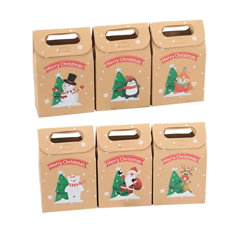 Vintage Kraft Hand-wrapped Packing Candy Biscuits Box Christmas Snowflake Design Gift Paper Box Xmas for Party Favors