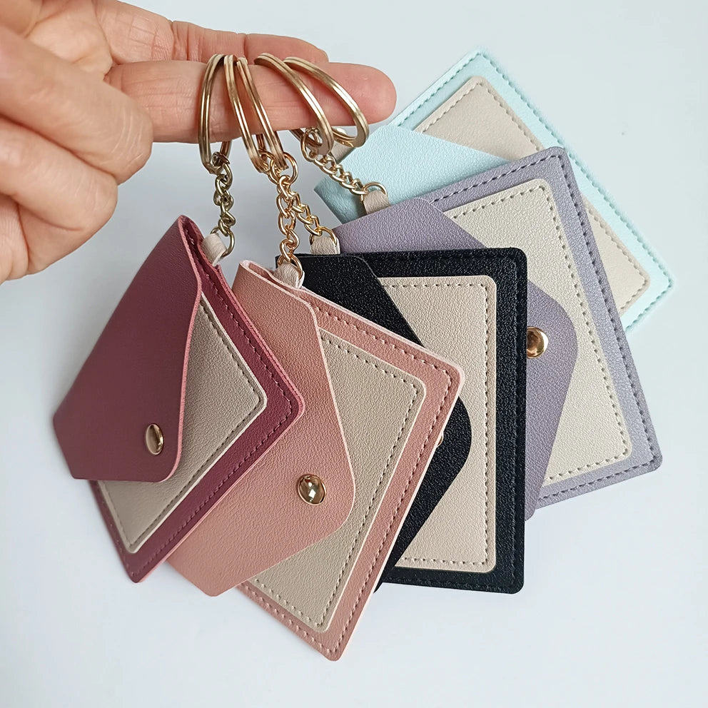Custom Fashion Portable Waterproof Solid PU Ladies Girls Mini Luxury Keychain Wallet Designer Coin Purse Credit Card Holder