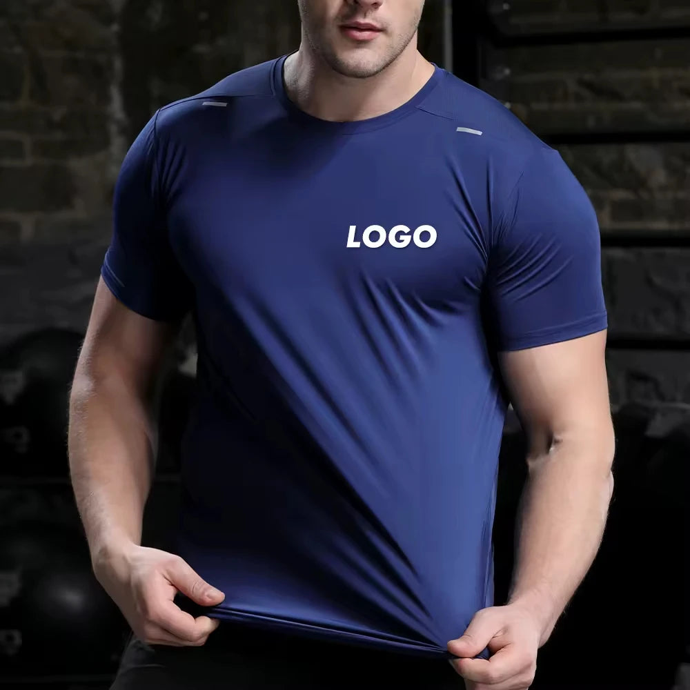 Custom Color Logo Men's Plus Size T-Shirt Round Neck Fitness Sports Yoga Tops with Yoga Tops with logo Detailing