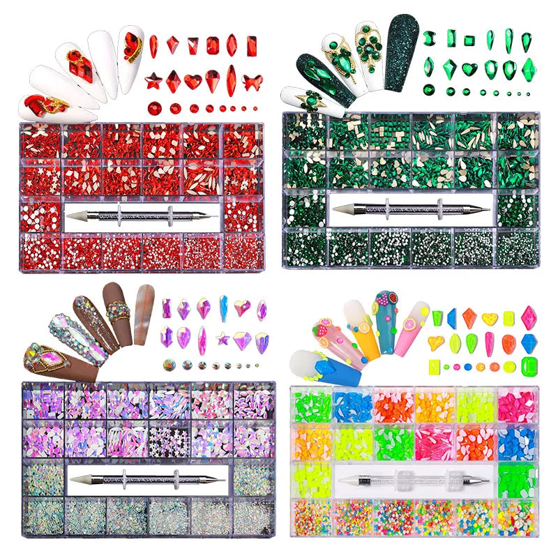 Free Shipping  Mix Shape 3D Nail Art Jewelry Crystal Clear Rhinestone Set