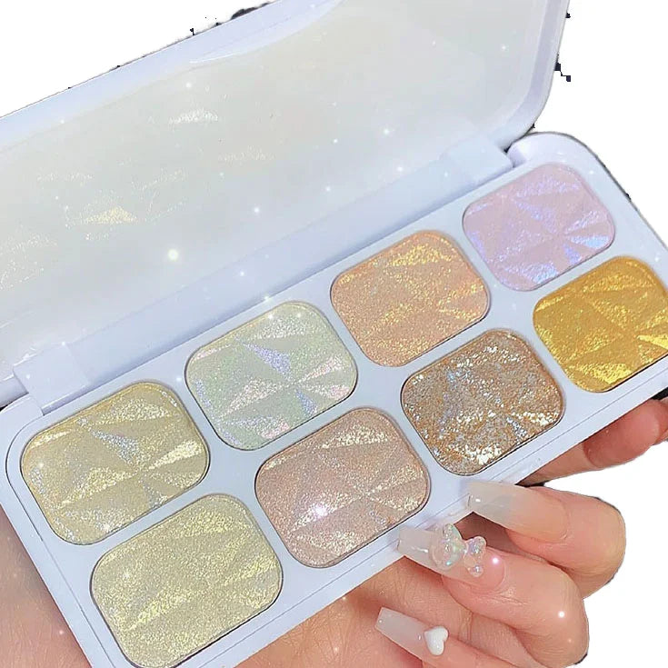 Professional 8-Color Diamond Highlighter Palette with Mirror Shimmer Pressed Powder Private Label Bronzer Highlighter
