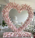 Marry Me Decoration Party Proposal Pink Roses White Artificial Flowers Heart Shaped Arch With Flowers Backdrop Red Background