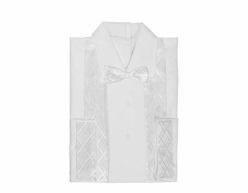 Funeral Apparel Garments White Men Cremation Shirt with Bow Tie Long Sleeve Funeral Shroud Burial Gown Clothing for the Deceased