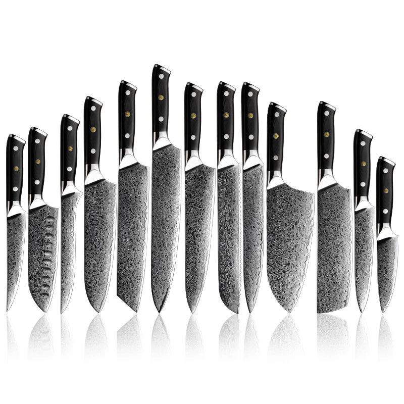 Grandsharp Damascus Steel Chef Knives 10CR15MOV 67Layers Japanese Kitchen Knives Cleaver Boning Kiritsuke Damascus Knife Set