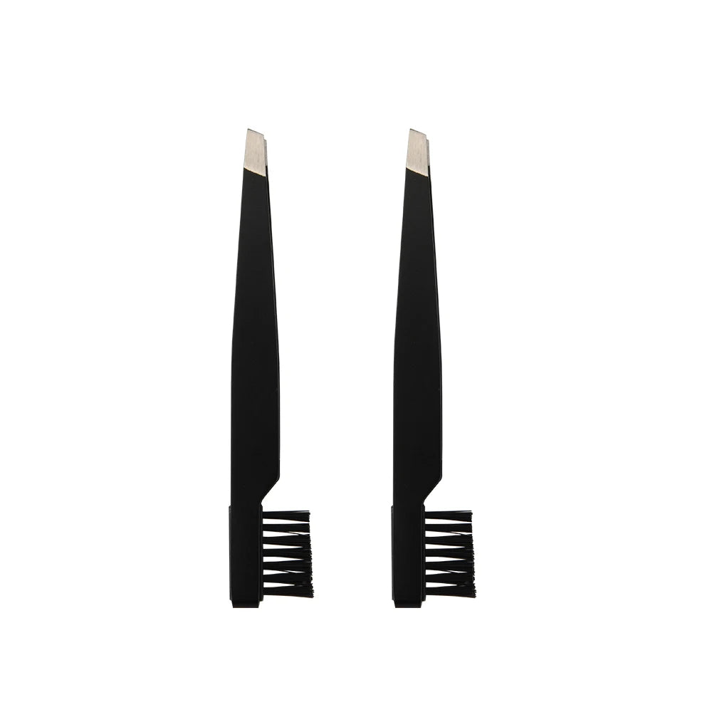 Essential 2 in 1 Slanted Tip Professional Tweezers Brush Combo Grooming Tool Eyebrow Tweezers for Men & Women