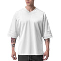 Oversized V Neck Half Sleeve T Shirt Mens Street Hip Hop Loose Dropped Shoulders Gym Clothing Mesh Fitness Bodybuilding T-shirt
