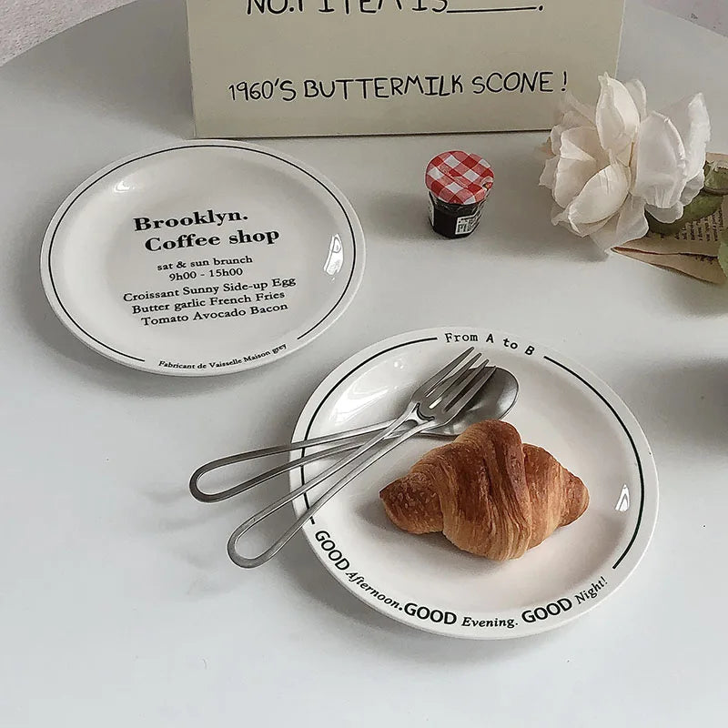 INS Korean Style Alphabet Ceramic Dessert Plate Nordic Simple Small Fresh Tableware